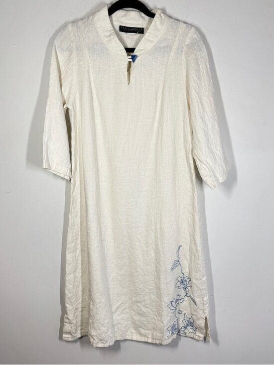 Vintage Harve Benard Linen Dress Cream Embroidered Midi Minimalist Casual - Picture 2 of 16